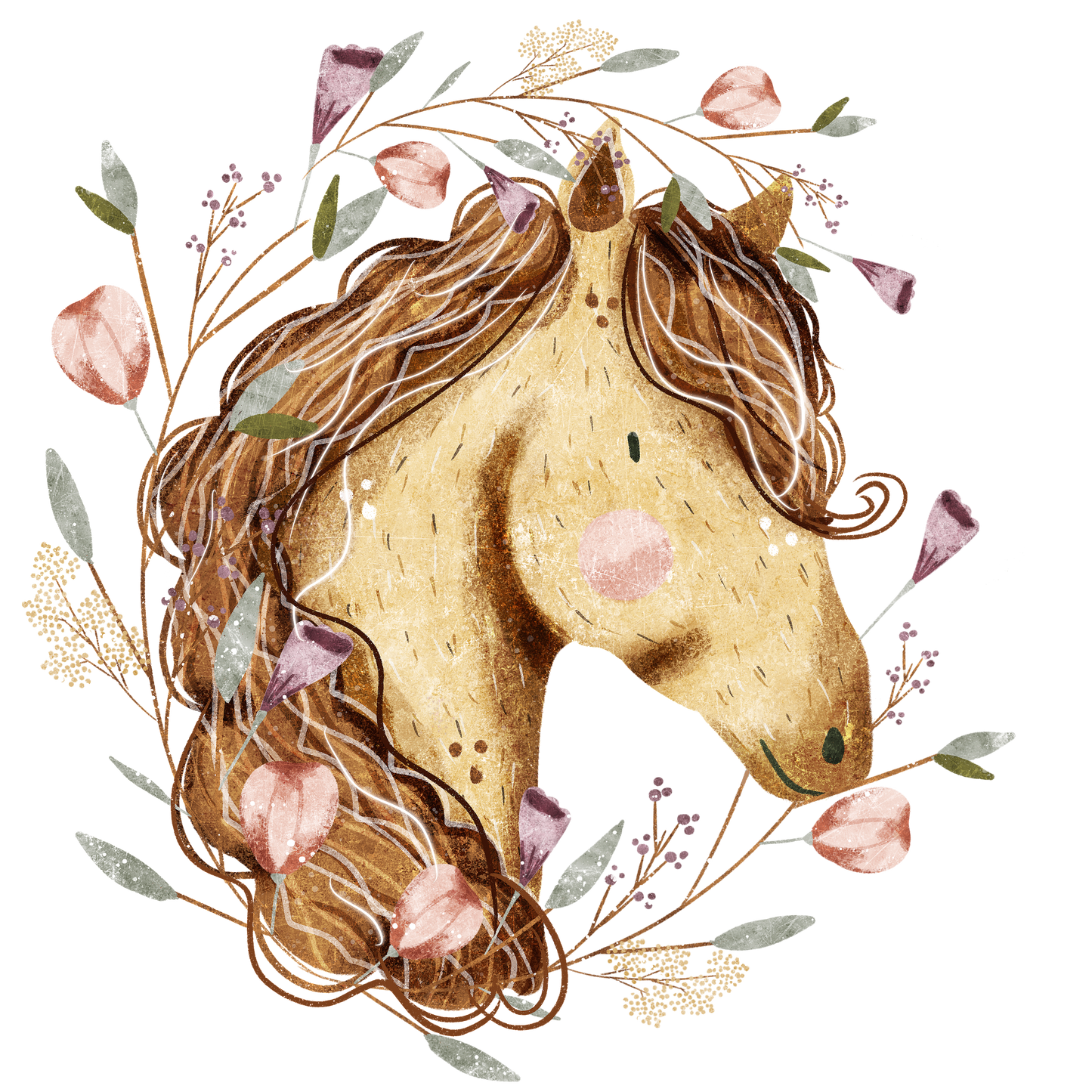 Bügelbild Pferd dunkelbraun mit Blumen