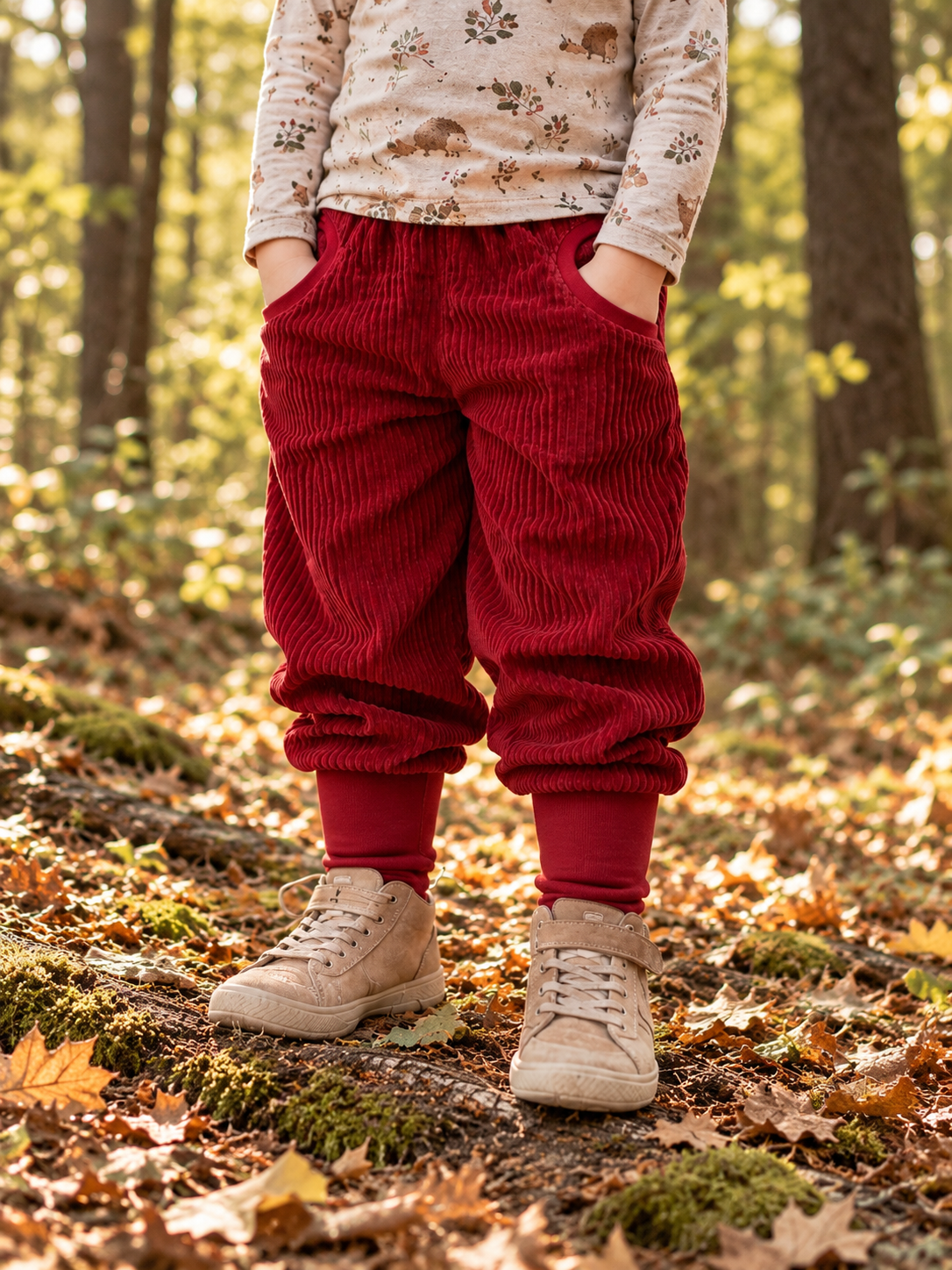 Cordhose elastisch Kirschrot