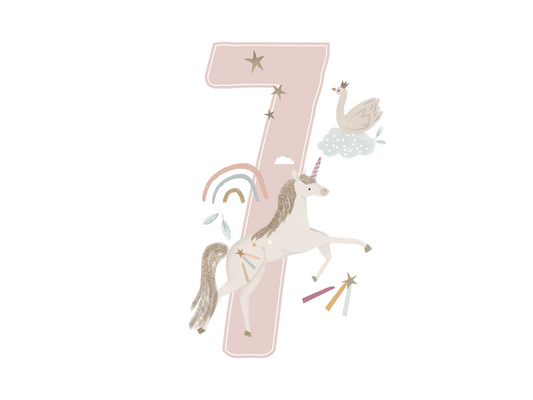 Bügelbild Geburtstagszahl 'SIEBEN' Einhorn