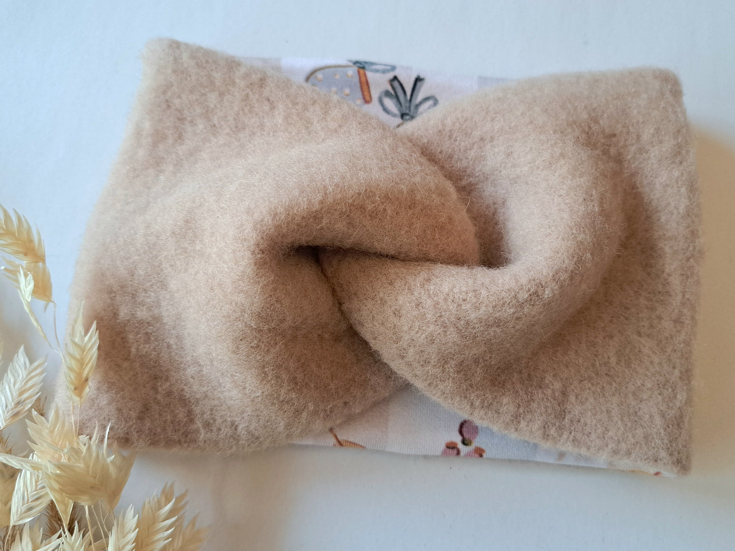 Stirnband Wollfleece 'Virgin Wool' mulesingfrei beige /gestreift
